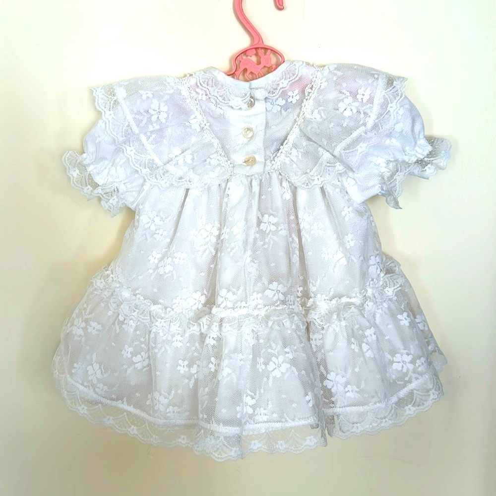 Vintage Mini-Mouche White Lace Ruffle Dress Size 3-6 months Lined Short Sleeves - Picture 8 of 10